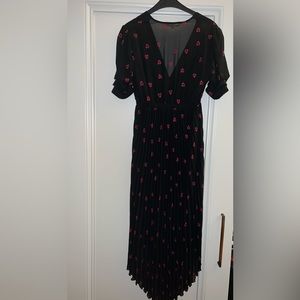 Maje Heart Embroidered Pleated Chiffon Midi Dress Size Small